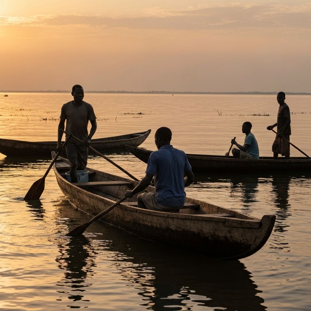 Lake Victoria fishermen at sunrise